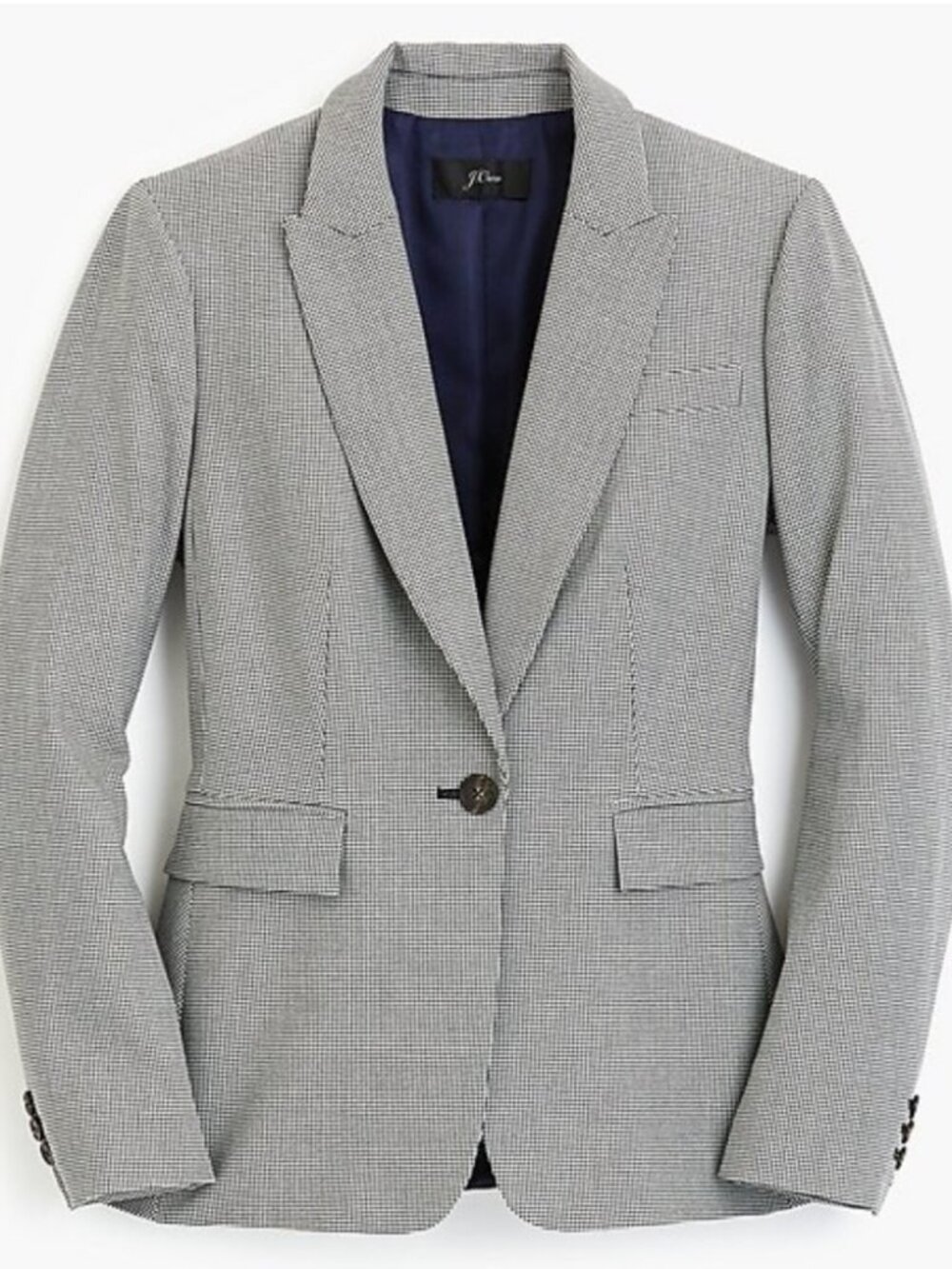 J. Crew peplum back blazer suit jacket houndstooth black white tweed Sz.2